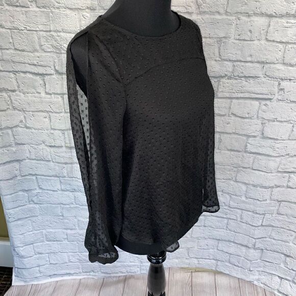 BCBGENERATION women XS sheer black Longsleeve top w/scallop cross back - Picture 4 of 10